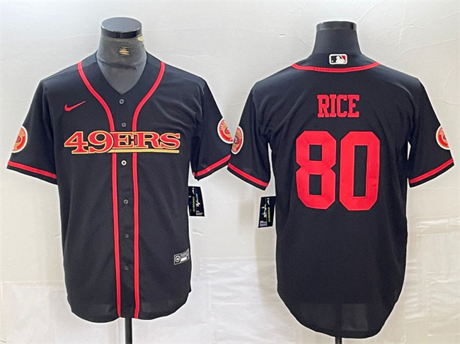 Men's San Francisco 49ers #80 Jerry Rice Black With Patch Cool Base Stitched Baseball Jersey